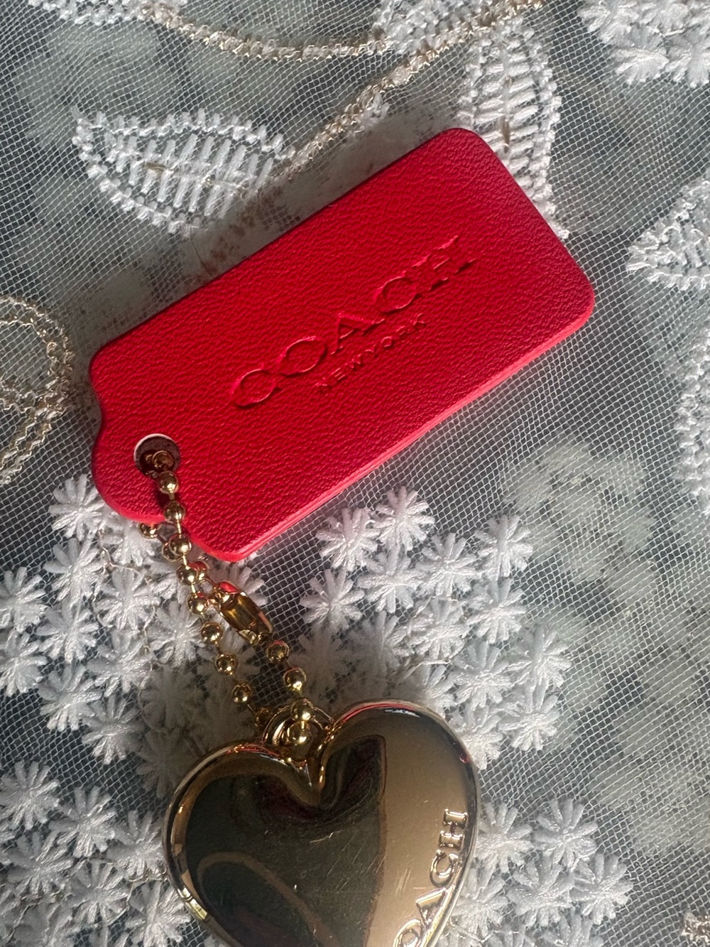 Coach Red & Gold Heart Bag Charm Keychain Key Ring New - Picture 2 of 7